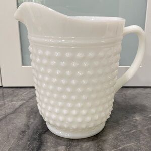 Beautiful Antique White Hobnail Milk Glass Pitcher. Holds 8 cups. 8” x 5 7/8”